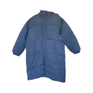 NWT Plus Size Hooded Long Puffer warm winter Jacket Navy Zip up side Size 5XL